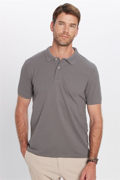 Erkek Slim Fit Dar Kesim Premium Seri %100 Pamuk Yumuşak Dokulu Merserize Gri Polo Yaka Tişört 