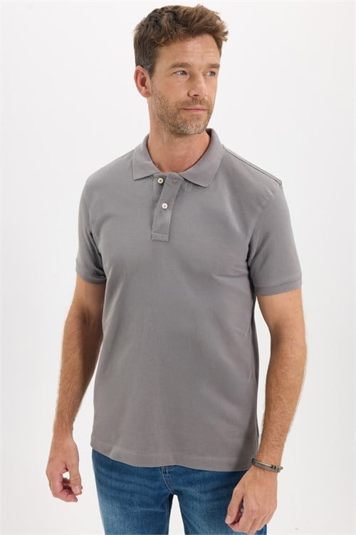 Erkek Slim Fit Dar Kesim Premium Seri %100 Pamuk Yumuşak Dokulu Merserize Gri Polo Yaka Tişört 