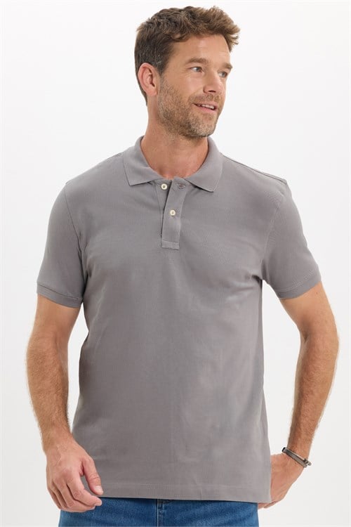 Erkek Slim Fit Dar Kesim Premium Seri %100 Pamuk Yumuşak Dokulu Merserize Gri Polo Yaka Tişört 