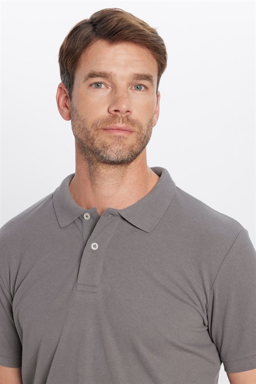 Erkek Slim Fit Dar Kesim Premium Seri %100 Pamuk Yumuşak Dokulu Merserize Gri Polo Yaka Tişört 