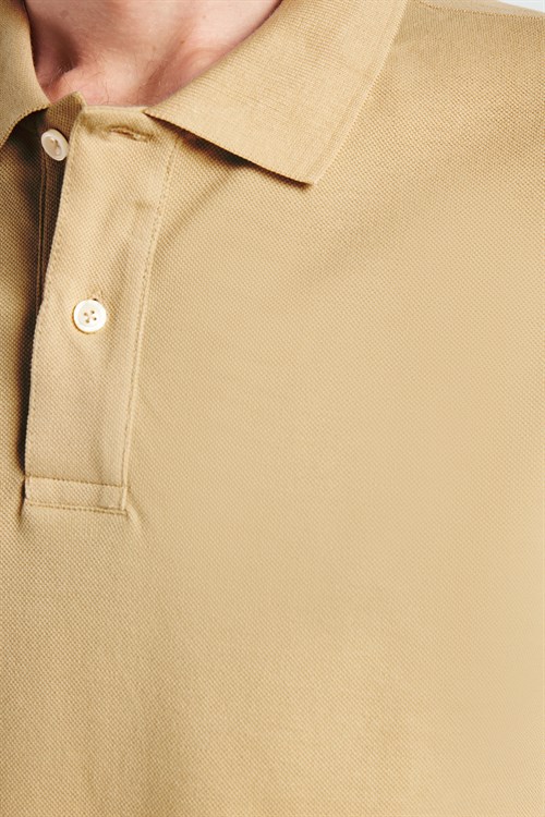 Erkek Slim Fit Dar Kesim Premium Seri %100 Pamuk Yumuşak Dokulu Merserize Bej Polo Yaka Tişört 