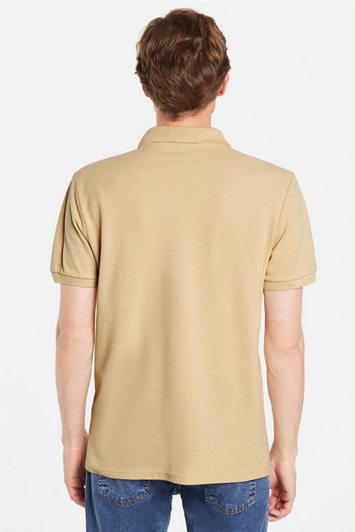 Erkek Slim Fit Dar Kesim Premium Seri %100 Pamuk Yumuşak Dokulu Merserize Bej Polo Yaka Tişört 