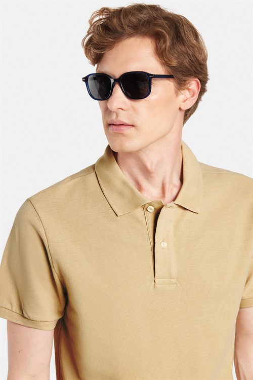 Erkek Slim Fit Dar Kesim Premium Seri %100 Pamuk Yumuşak Dokulu Merserize Bej Polo Yaka Tişört 