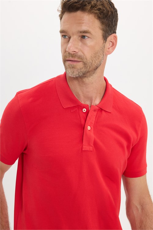 Erkek Slim Fit Dar Kesim Premium Seri %100 Pamuk Yumuşak Dokulu Merserize Kırmızı Polo Yaka Tişört 