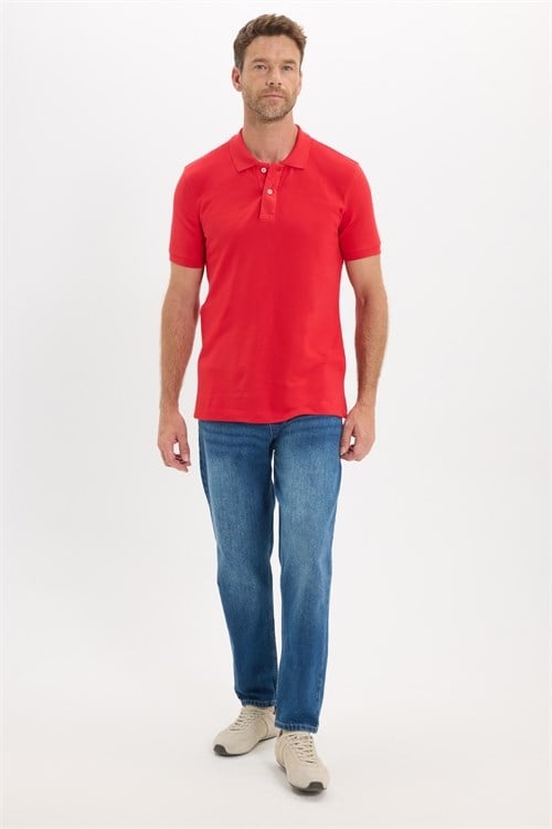 Erkek Slim Fit Dar Kesim Premium Seri %100 Pamuk Yumuşak Dokulu Merserize Kırmızı Polo Yaka Tişört 