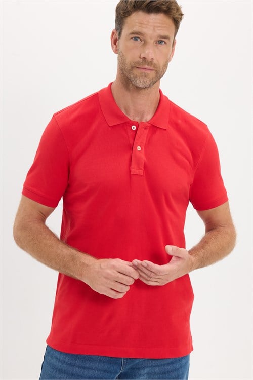 Erkek Slim Fit Dar Kesim Premium Seri %100 Pamuk Yumuşak Dokulu Merserize Kırmızı Polo Yaka Tişört 