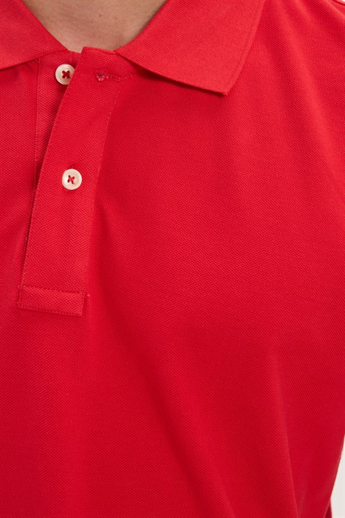 Erkek Slim Fit Dar Kesim Premium Seri %100 Pamuk Yumuşak Dokulu Merserize Kırmızı Polo Yaka Tişört 