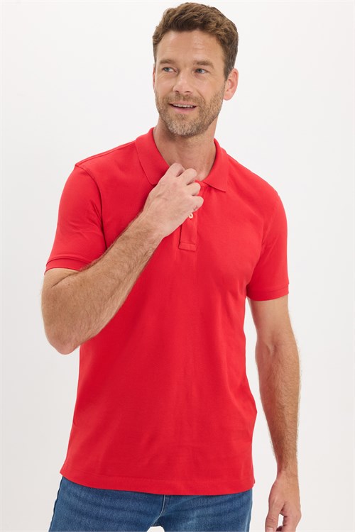 Erkek Slim Fit Dar Kesim Premium Seri %100 Pamuk Yumuşak Dokulu Merserize Kırmızı Polo Yaka Tişört 