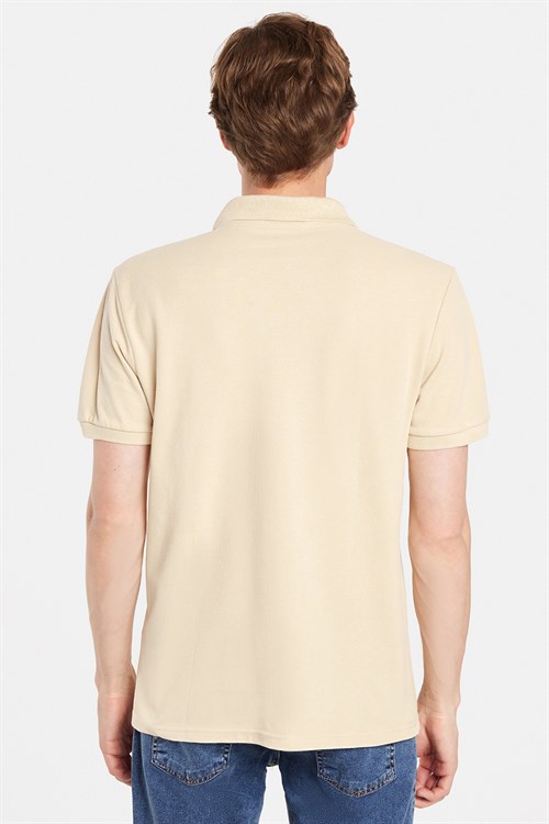Erkek Slim Fit Dar Kesim Premium Seri %100 Pamuk Yumuşak Dokulu Merserize Bej Polo Yaka Tişört 