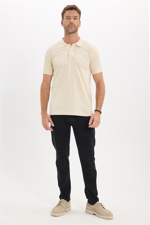 Erkek Slim Fit Dar Kesim Premium Seri %100 Pamuk Yumuşak Dokulu Merserize Bej Polo Yaka Tişört 