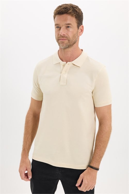Erkek Slim Fit Dar Kesim Premium Seri %100 Pamuk Yumuşak Dokulu Merserize Bej Polo Yaka Tişört 