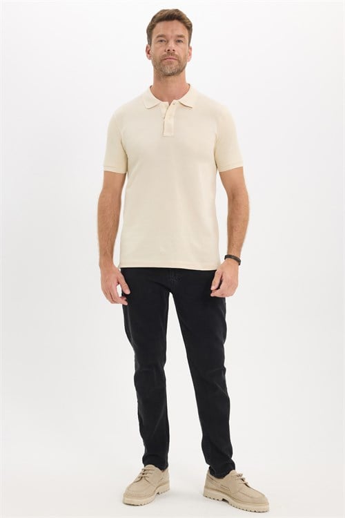 Erkek Slim Fit Dar Kesim Premium Seri %100 Pamuk Yumuşak Dokulu Merserize Bej Polo Yaka Tişört 