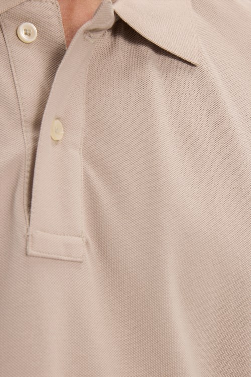 Erkek Slim Fit Dar Kesim Premium Seri %100 Pamuk Yumuşak Dokulu Merserize Bej Polo Yaka Tişört 
