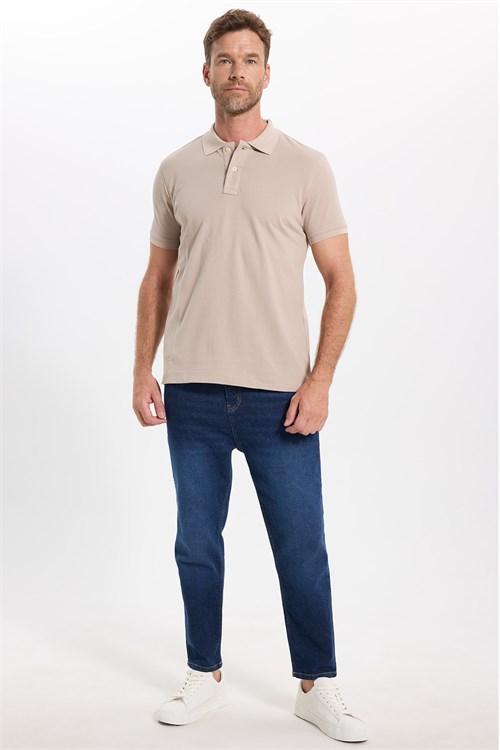 Erkek Slim Fit Dar Kesim Premium Seri %100 Pamuk Yumuşak Dokulu Merserize Bej Polo Yaka Tişört
