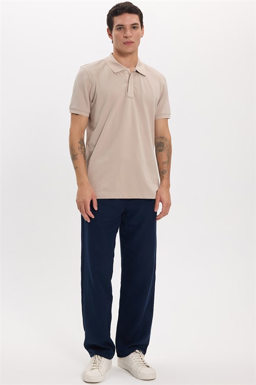 Erkek Slim Fit Dar Kesim Premium Seri %100 Pamuk Yumuşak Dokulu Merserize Bej Polo Yaka Tişört 