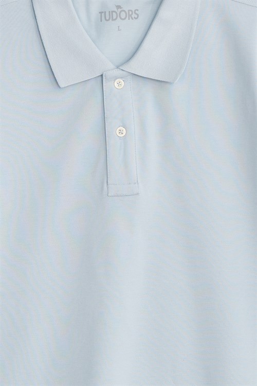 Erkek Slim Fit Dar Kesim Premium Seri %100 Pamuk Yumuşak Dokulu Merserize Açık Mavi Polo Yaka Tişört 