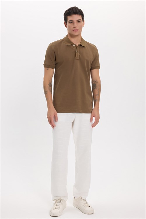 Erkek Slim Fit Dar Kesim Premium Seri %100 Pamuk Yumuşak Dokulu Merserize Kahverengi Polo Yaka Tişört 