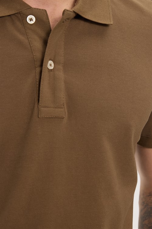 Erkek Slim Fit Dar Kesim Premium Seri %100 Pamuk Yumuşak Dokulu Merserize Kahverengi Polo Yaka Tişört 