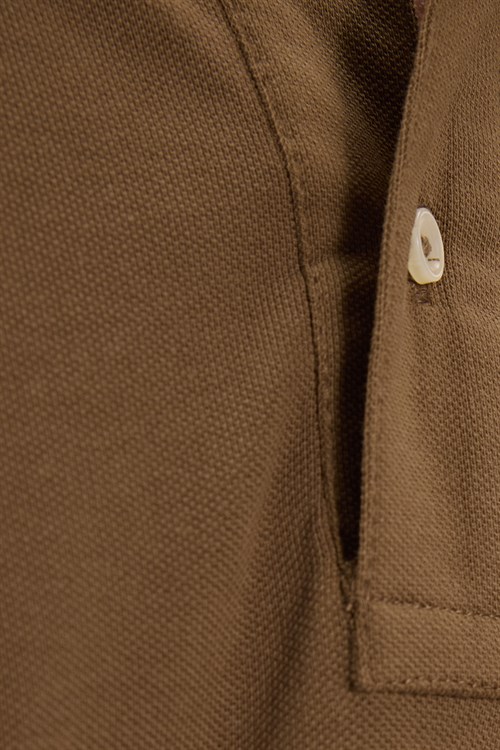 Erkek Slim Fit Dar Kesim Premium Seri %100 Pamuk Yumuşak Dokulu Merserize Kahverengi Polo Yaka Tişört 