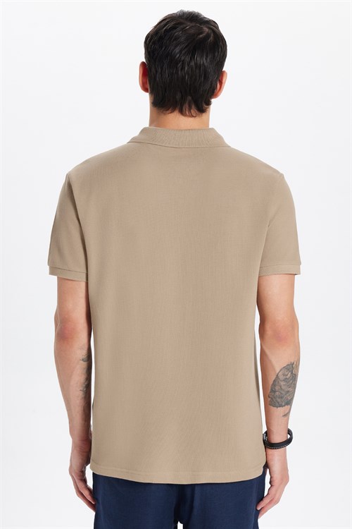 Erkek Slim Fit Dar Kesim Premium Seri %100 Pamuk Yumuşak Dokulu Merserize Bej Polo Yaka Tişört 