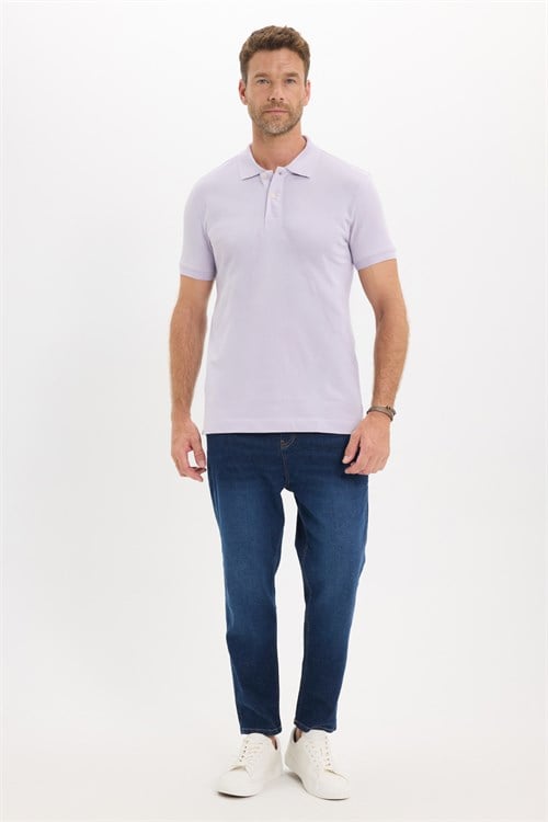 Erkek Slim Fit Dar Kesim Premium Seri %100 Pamuk Yumuşak Dokulu Merserize Lila Polo Yaka Tişört 