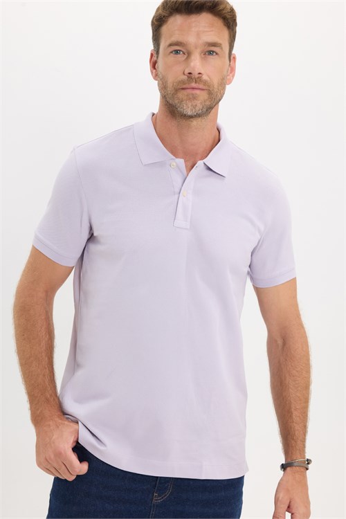 Erkek Slim Fit Dar Kesim Premium Seri %100 Pamuk Yumuşak Dokulu Merserize Lila Polo Yaka Tişört 
