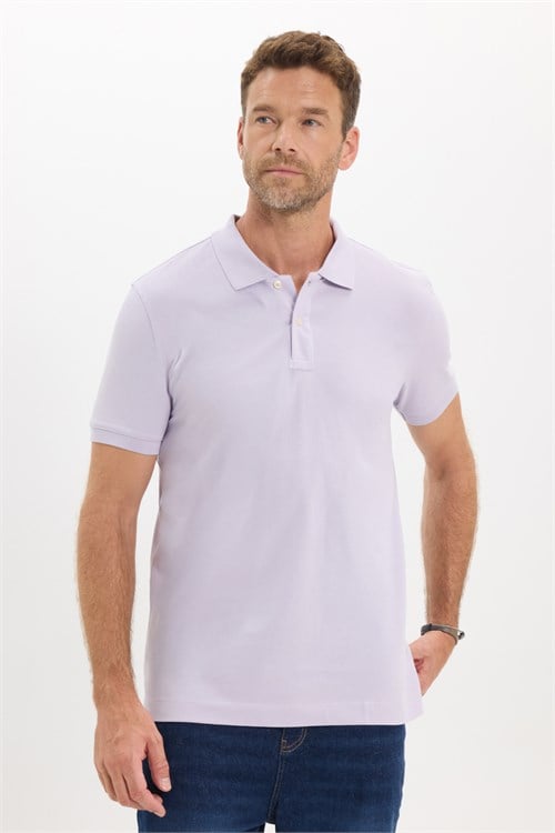 Erkek Slim Fit Dar Kesim Premium Seri %100 Pamuk Yumuşak Dokulu Merserize Lila Polo Yaka Tişört 