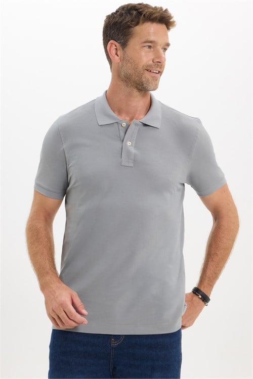 Erkek Slim Fit Dar Kesim Premium Seri %100 Pamuk Yumuşak Dokulu Merserize Gri Polo Yaka Tişört 