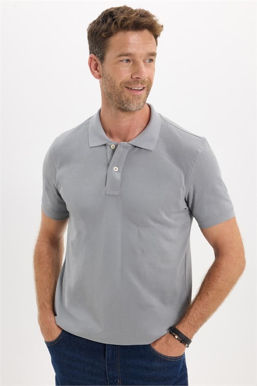 Erkek Slim Fit Dar Kesim Premium Seri %100 Pamuk Yumuşak Dokulu Merserize Gri Polo Yaka Tişört 