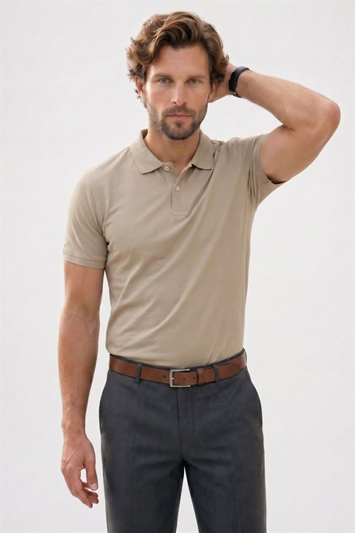 Erkek Slim Fit Dar Kesim Premium Seri %100 Pamuk Yumuşak Dokulu Merserize Kahve Polo Yaka Tişört 