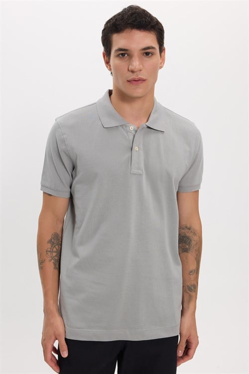 Erkek Slim Fit Dar Kesim Premium Seri %100 Pamuk Yumuşak Dokulu Merserize Gri Polo Yaka Tişört 