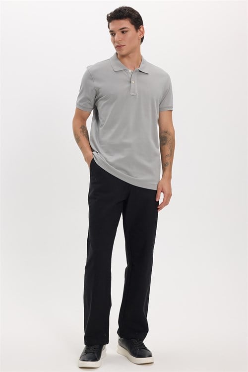 Erkek Slim Fit Dar Kesim Premium Seri %100 Pamuk Yumuşak Dokulu Merserize Gri Polo Yaka Tişört 