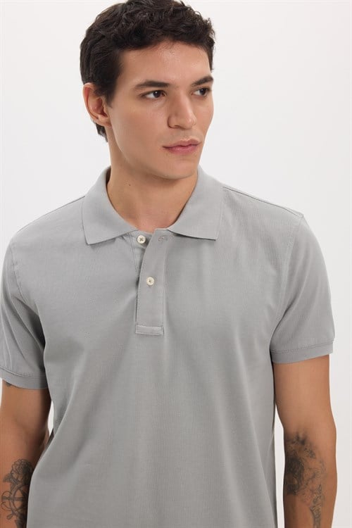 Erkek Slim Fit Dar Kesim Premium Seri %100 Pamuk Yumuşak Dokulu Merserize Gri Polo Yaka Tişört 