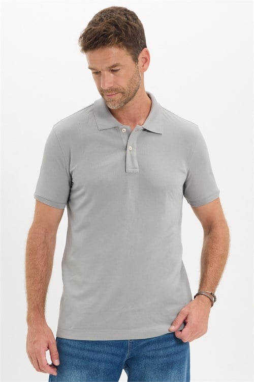 Erkek Slim Fit Dar Kesim Premium Seri %100 Pamuk Yumuşak Dokulu Merserize Gri Polo Yaka Tişört 