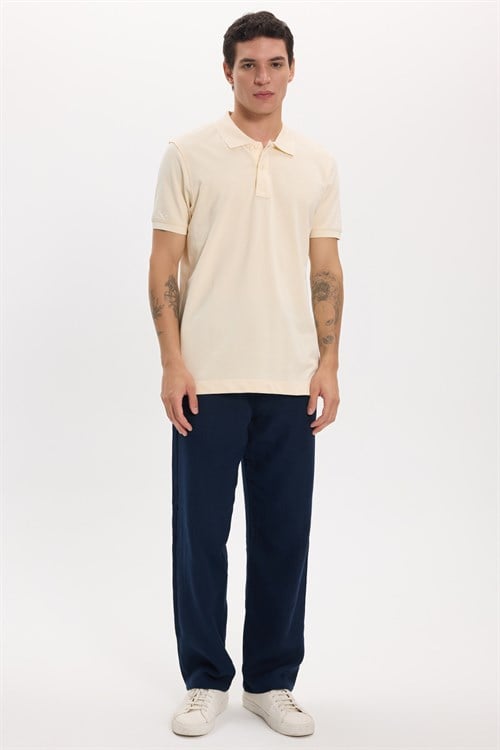 Erkek Slim Fit Dar Kesim Premium Seri %100 Pamuk Yumuşak Dokulu Merserize Bej Polo Yaka Tişört 