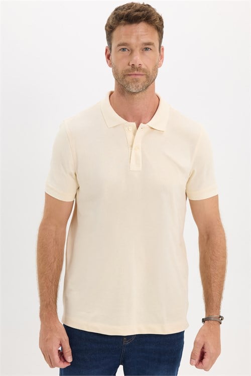 Erkek Slim Fit Dar Kesim Premium Seri %100 Pamuk Yumuşak Dokulu Merserize Bej Polo Yaka Tişört 
