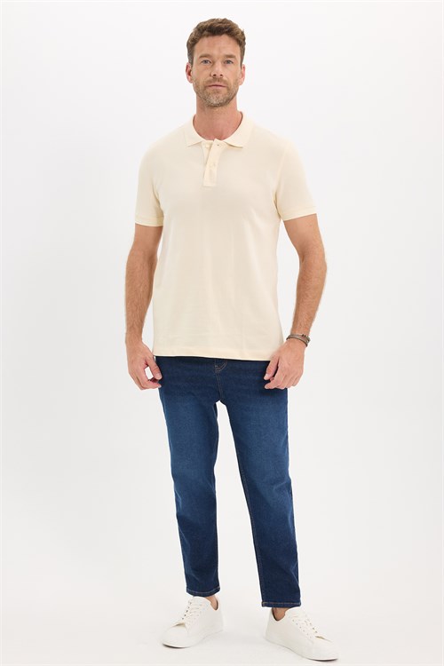 Erkek Slim Fit Dar Kesim Premium Seri %100 Pamuk Yumuşak Dokulu Merserize Bej Polo Yaka Tişört 