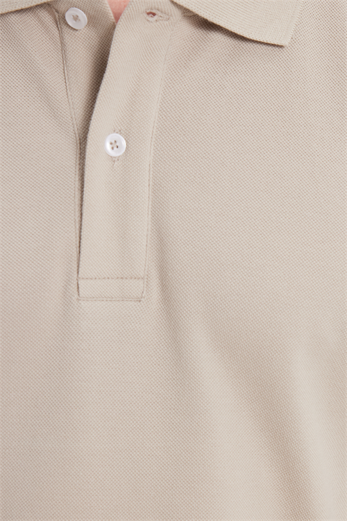 Erkek Slim Fit Dar Kesim %100 Pamuk Kısa Kollu Polo Yaka Bej Tişört
