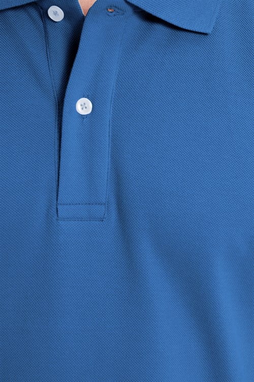 Erkek Slim Fit Dar Kesim %100 Pamuk Kısa Kollu Polo Yaka Mavi Tişört