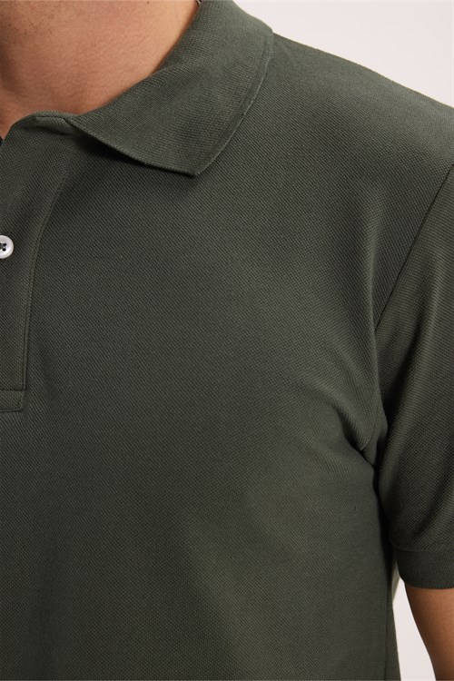 Erkek Slim Fit Dar Kesim %100 Pamuk Kısa Kollu Polo Yaka Yeşil Tişört