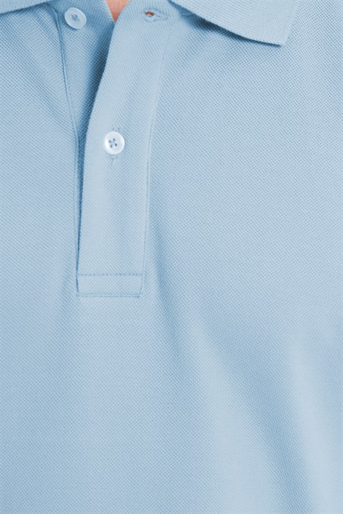 Erkek Slim Fit Dar Kesim %100 Pamuk Kısa Kollu Polo Yaka Mavi Tişört