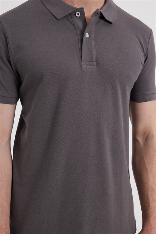 Erkek Slim Fit Dar Kesim %100 Pamuk Kısa Kollu Polo Yaka Gri Tişört