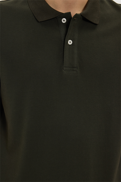 Erkek Slim Fit Dar Kesim %100 Pamuk Kısa Kollu Polo Yaka Haki Tişört