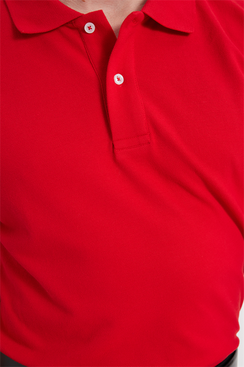 Erkek Slim Fit Dar Kesim %100 Pamuk Kısa Kollu Polo Yaka Kırmızı Tişört