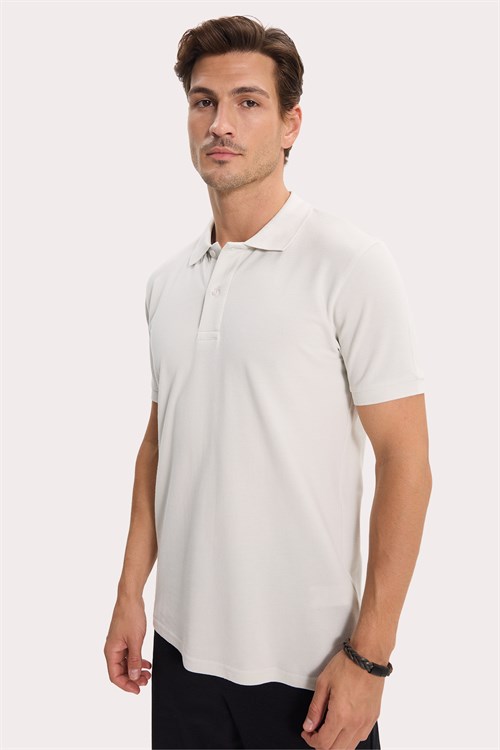 Erkek Slim Fit Dar Kesim %100 Pamuk Kısa Kollu Polo Yaka Yeşil Tişört