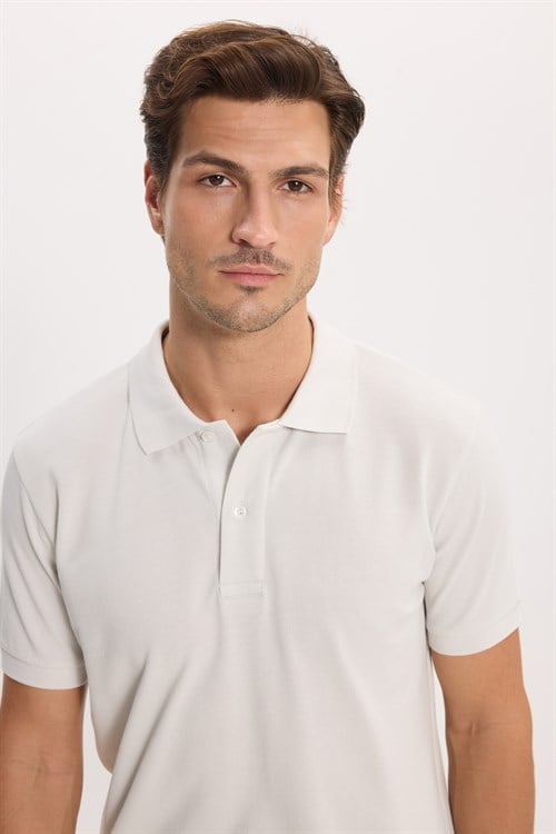 Erkek Slim Fit Dar Kesim %100 Pamuk Kısa Kollu Polo Yaka Yeşil Tişört