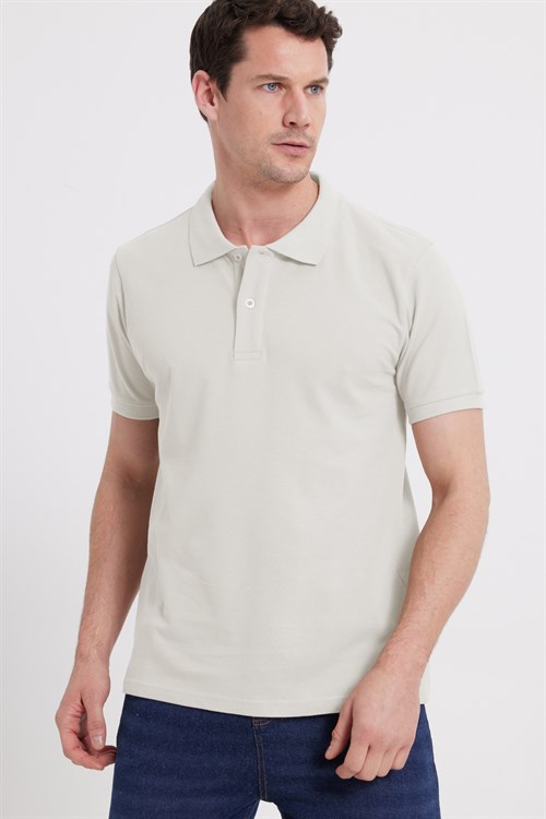 Erkek Slim Fit Dar Kesim %100 Pamuk Kısa Kollu Polo Yaka Yeşil Tişört