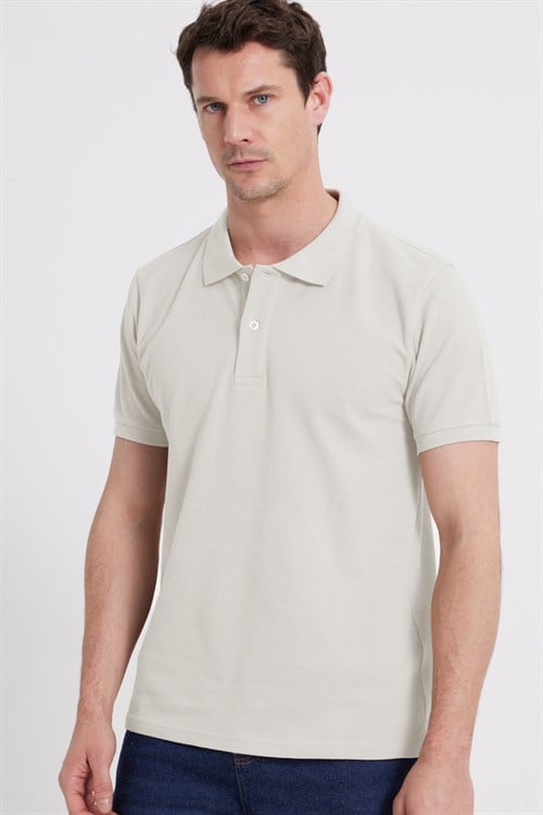 Erkek Slim Fit Dar Kesim %100 Pamuk Kısa Kollu Polo Yaka Yeşil Tişört
