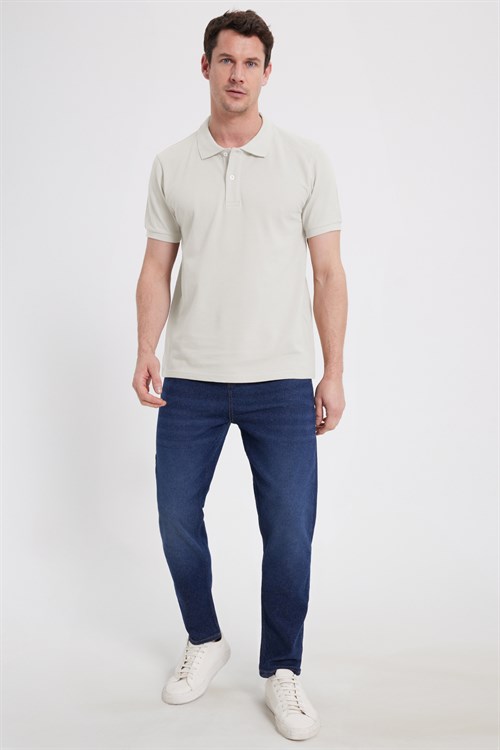 Erkek Slim Fit Dar Kesim %100 Pamuk Kısa Kollu Polo Yaka Yeşil Tişört