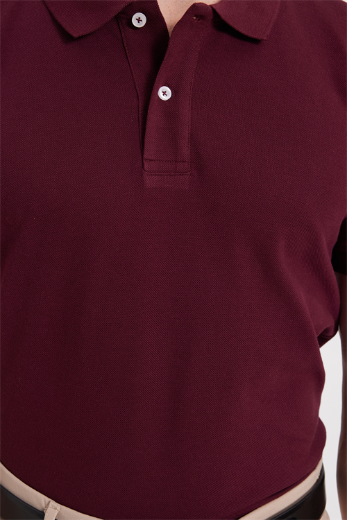 Erkek Slim Fit Dar Kesim %100 Pamuk Kısa Kollu Polo Yaka Bordo Tişört